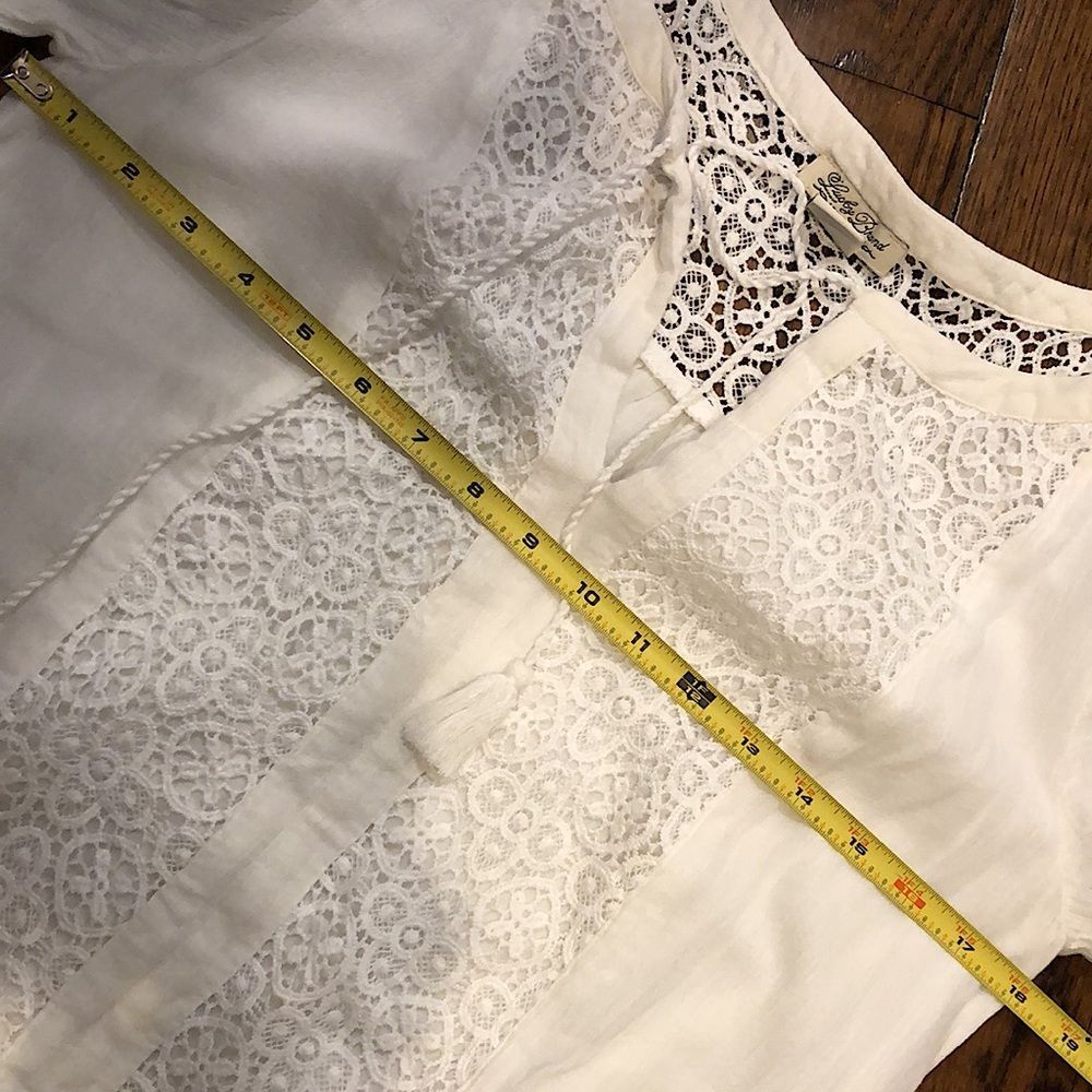 LUCKY BRAND Fully Lined White Crochet Long Sleeve Tunic w Tassels Sz Small - Picture 13 of 16